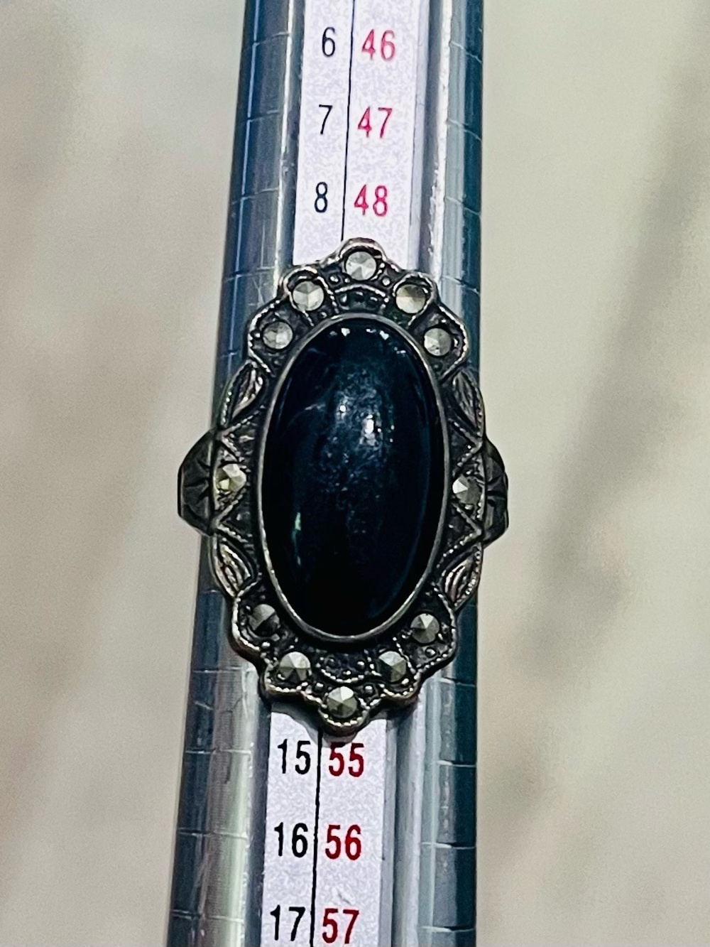 Vintage 925 Sterling Silver Marcasite Ring Art Deco Sz 6